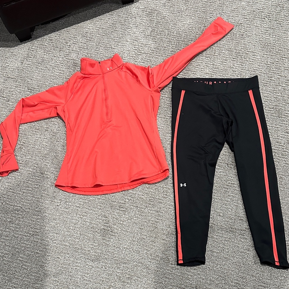 Under Armour Coral Top and Black Leggings